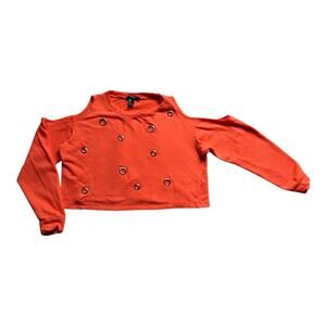 Women's Crop Top Sweater by Forever 21, Orange, Size Small, Eyelets, Vintage